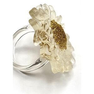 Clear Resin Daisy Flower Ring – Handmade Statement Glitter Center sz 6.5